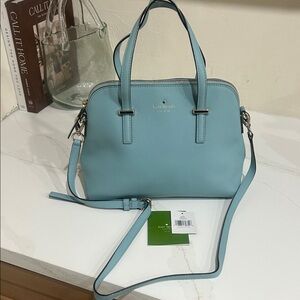 kate spade Light Blue Leather Satchel with Crossbody Strap